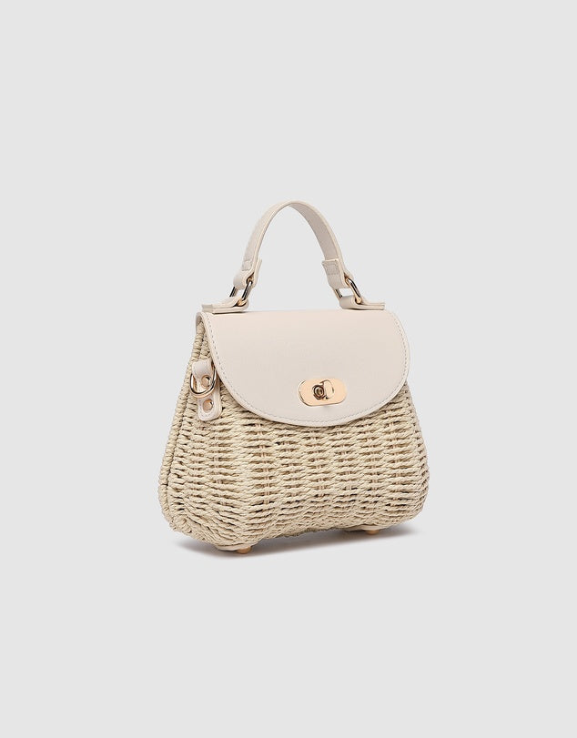 LOUENHIDE : Sandy Raffia Crossbody Bag - Vanilla