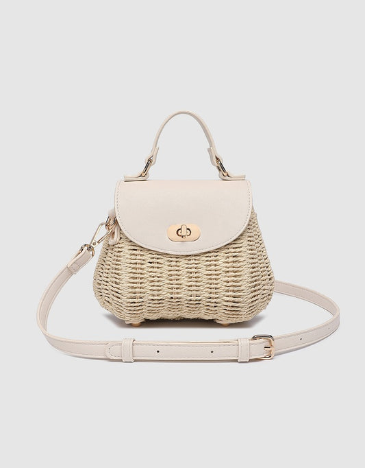 LOUENHIDE : Sandy Raffia Crossbody Bag - Vanilla