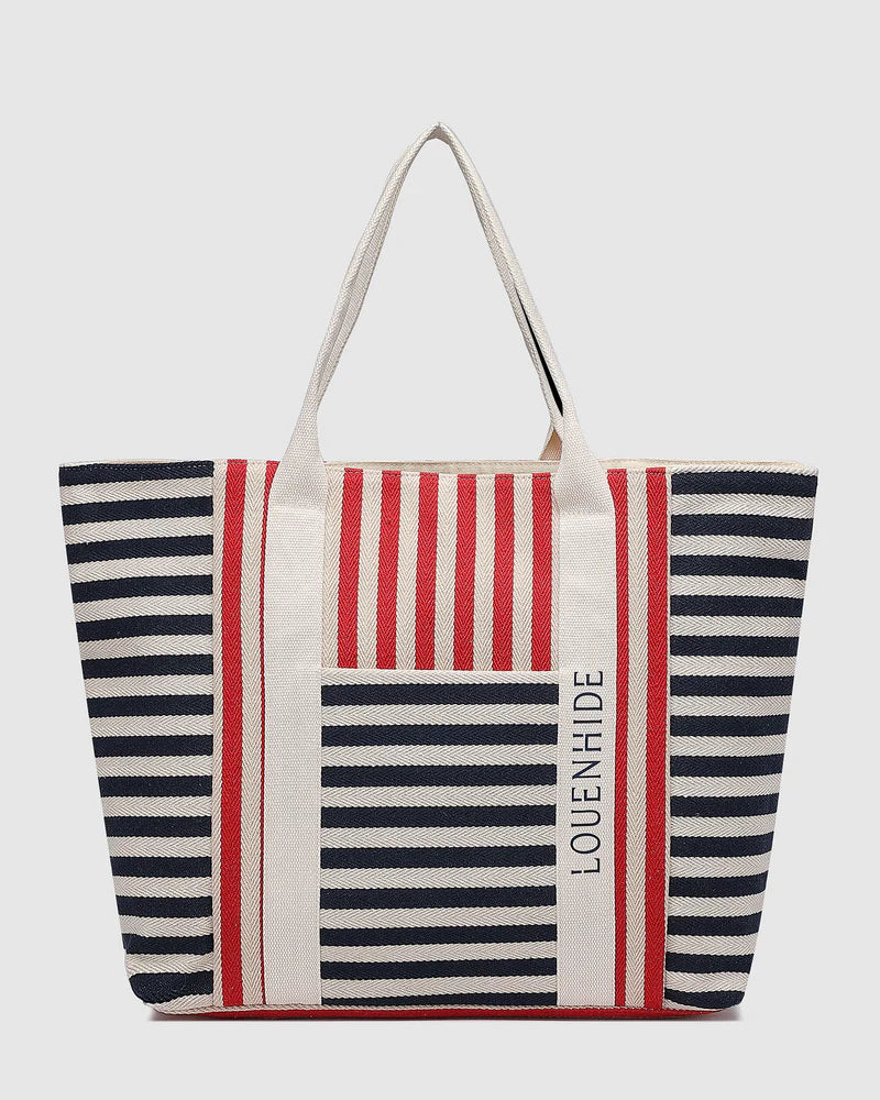 LOUENHIDE : Sorrento Canvas Beach Bag - Navy Red Stripe