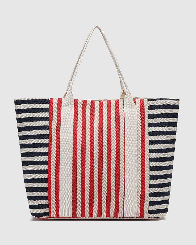 LOUENHIDE : Sorrento Canvas Beach Bag - Navy Red Stripe