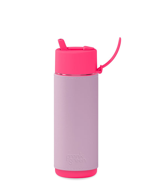 FRANK GREEN : 595mL 20oz Insulated Neon Pink & Cactus Leather Sleeve Lilac Haze - Bottle