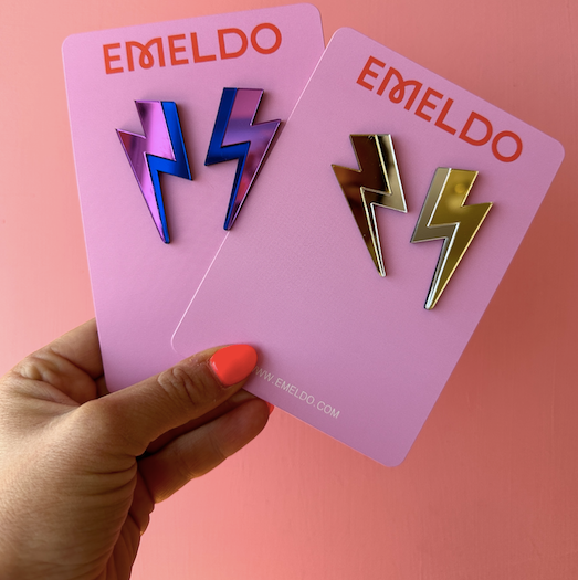 EMELDO : Lightning Bolt Earrings - Blue & Purple