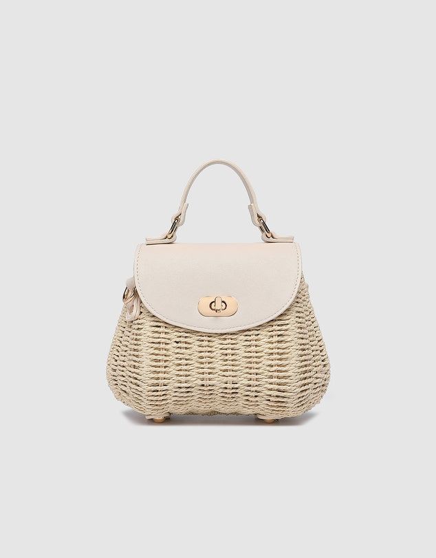 LOUENHIDE : Sandy Raffia Crossbody Bag - Vanilla