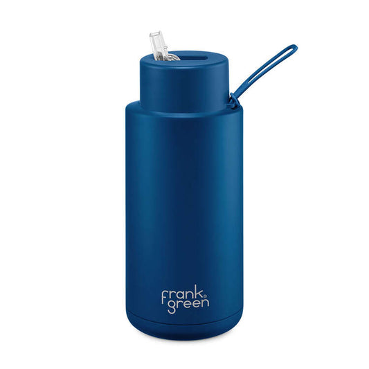 FRANK GREEN : Ceramic Reusable 1L Bottle Straw Lid - Deep Ocean