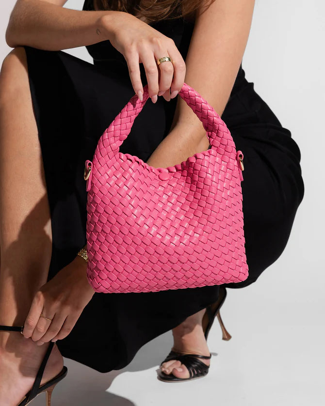 LOUENHIDE : Gabby Mini Woven Shoulder Bag - Bubblegum Pink