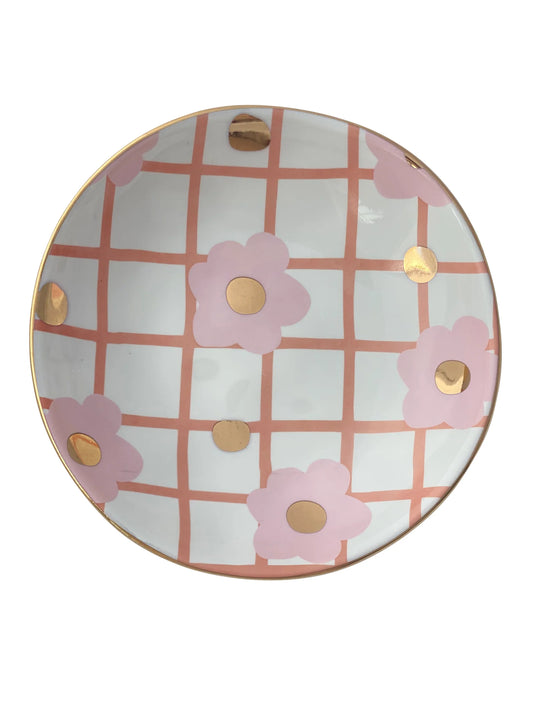 CARLA DINNAGE : Trinket Bowl - Pink Tartan & Bloom