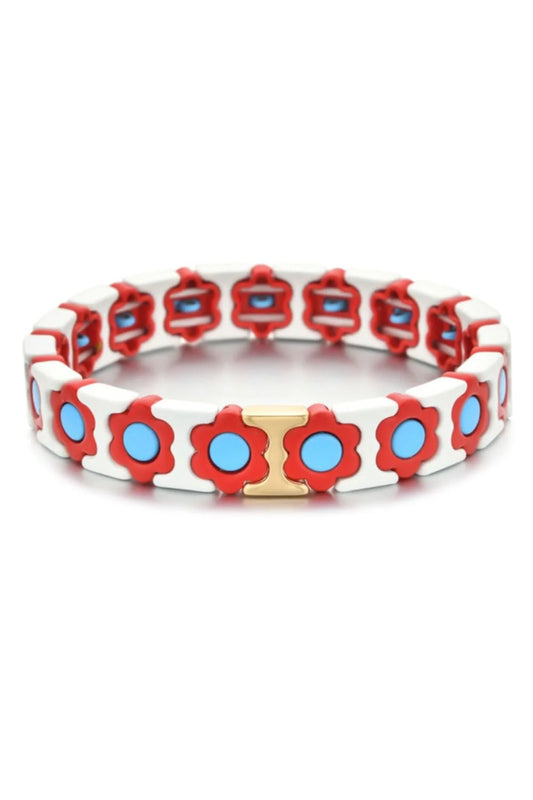 MOSK. MELBOURNE : Daisy Chain Bracelet - White Aqua & Red