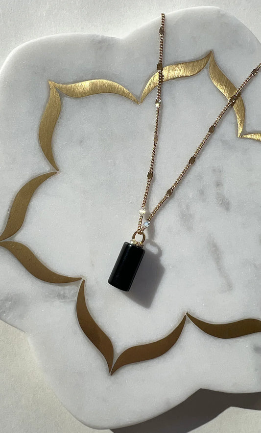 TUNIK : Message in a Bottle Onyx Charm - Necklace