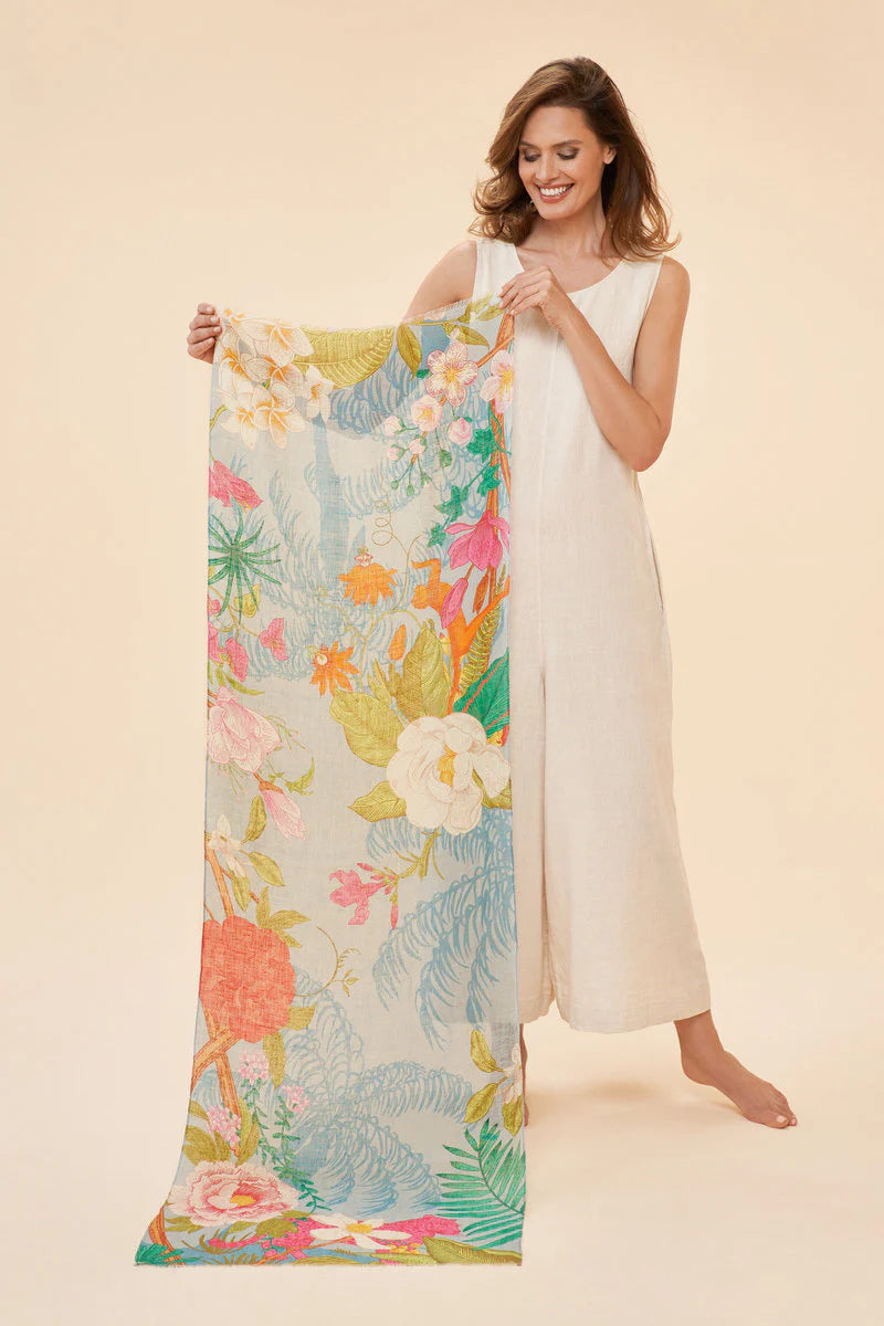 POWDER : Linen Tropical Flora and Fauna Scarf