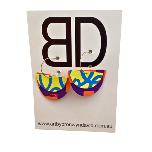 BRONWYN DAVID - Crescent - Handmade Painted Leather Earrings