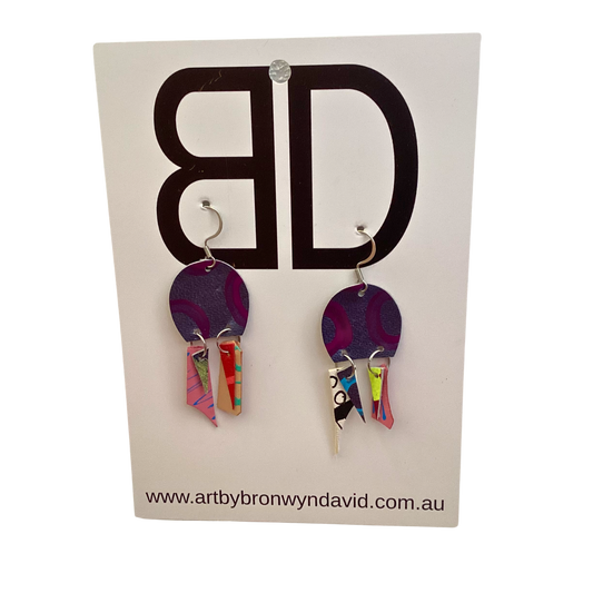 BRONWYN DAVID - Circle Tassle - Handmade Painted Leather Earrings