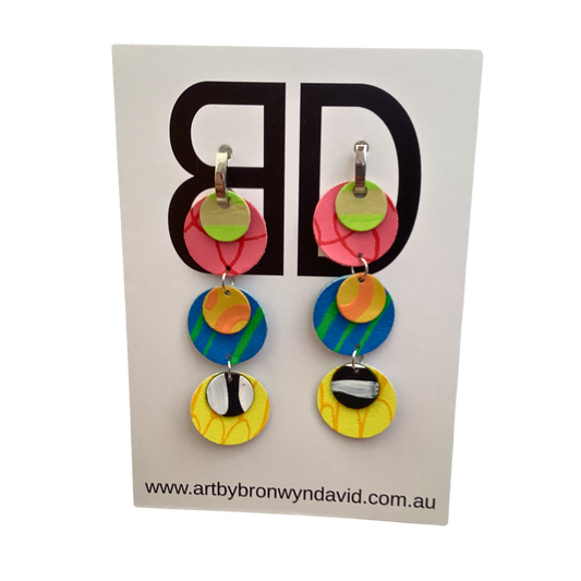 BRONWYN DAVID - Circles Huggies - Handmade Painted Leather Earrings