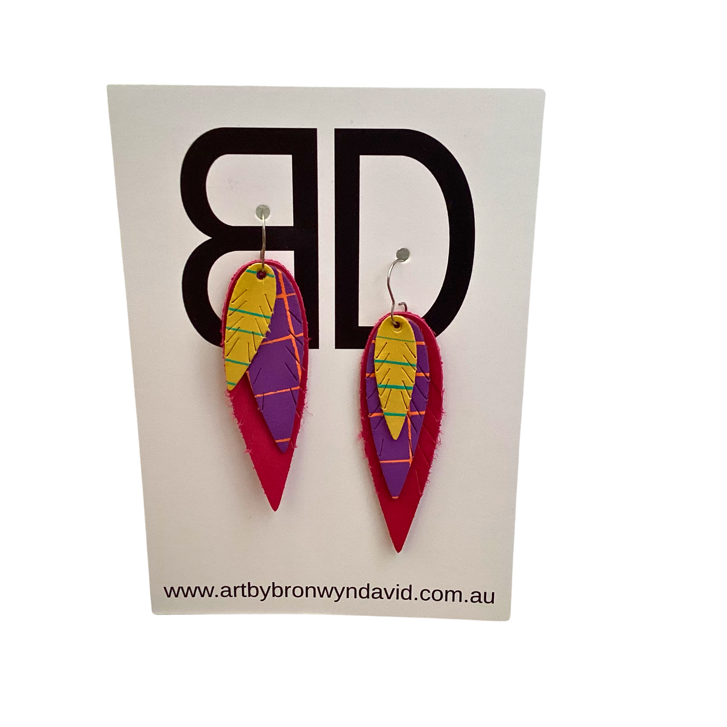 BRONWYN DAVID - Feathers - Handmade Painted Leather Earrings