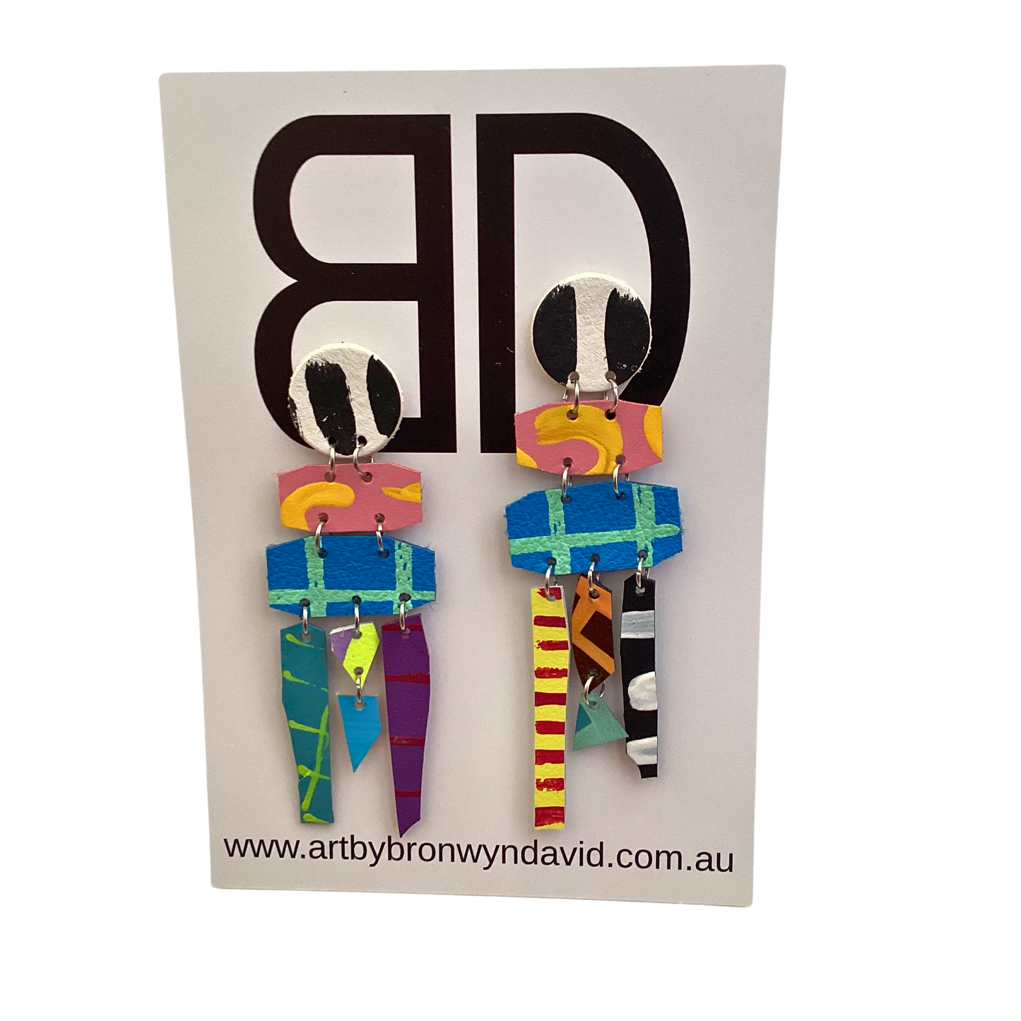 BRONWYN DAVID - Geometric - Handmade Painted Leather Earrings