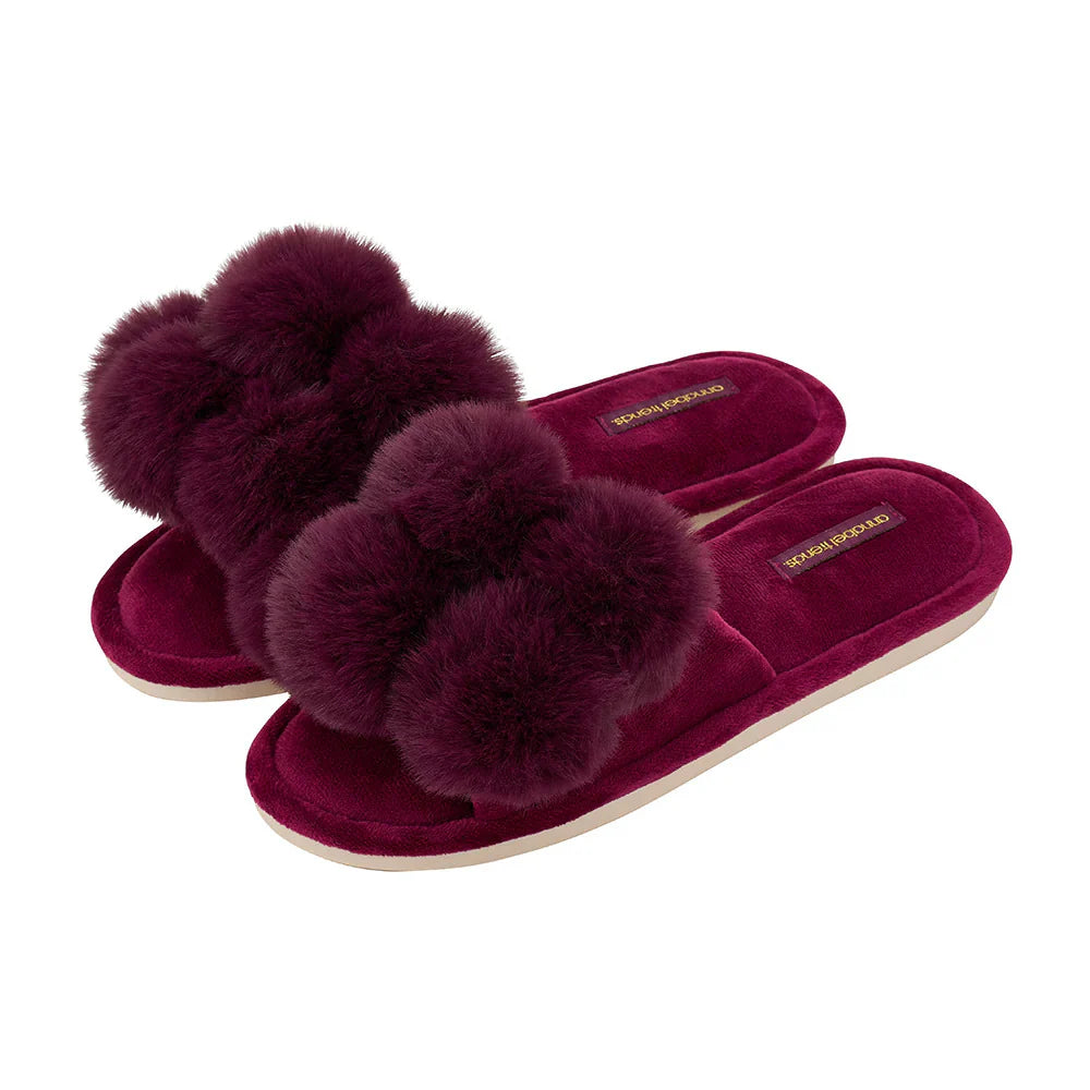 ANNABEL TRENDS: Cosy Luxe Mulberry Pom Pom - Slippers