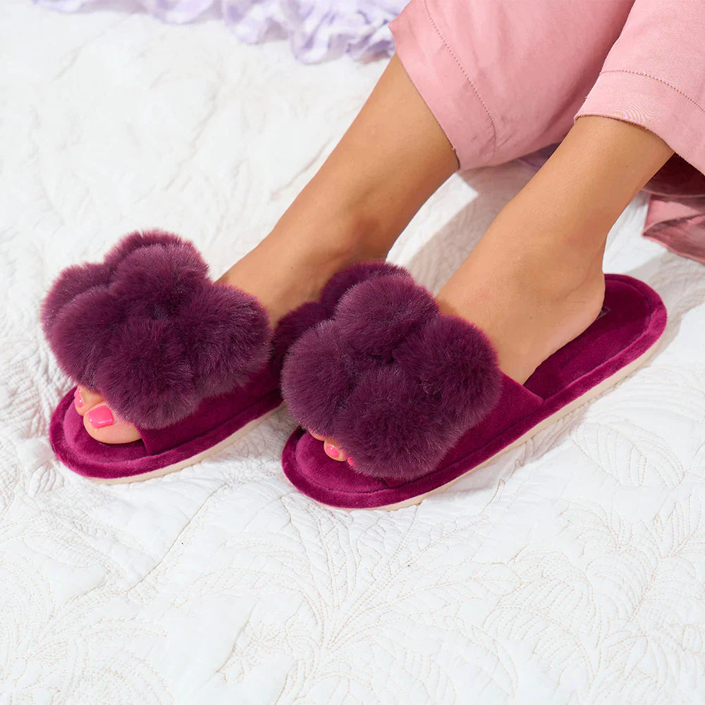 ANNABEL TRENDS: Cosy Luxe Mulberry Pom Pom - Slippers