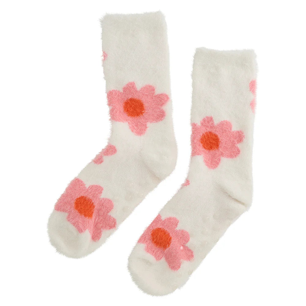 ANNABEL TRENDS: Fuzzy Big Pink Flower - Bed Socks