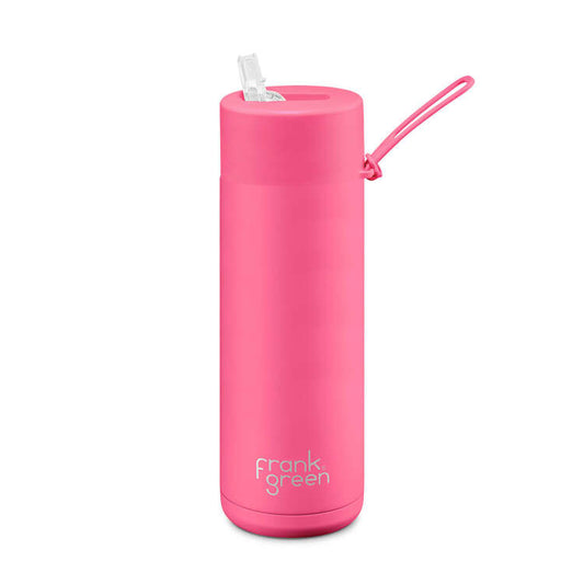 FRANK GREEN : 595ml 20oz Ceramic Reusable Straw Lid Neon Pink - Bottle