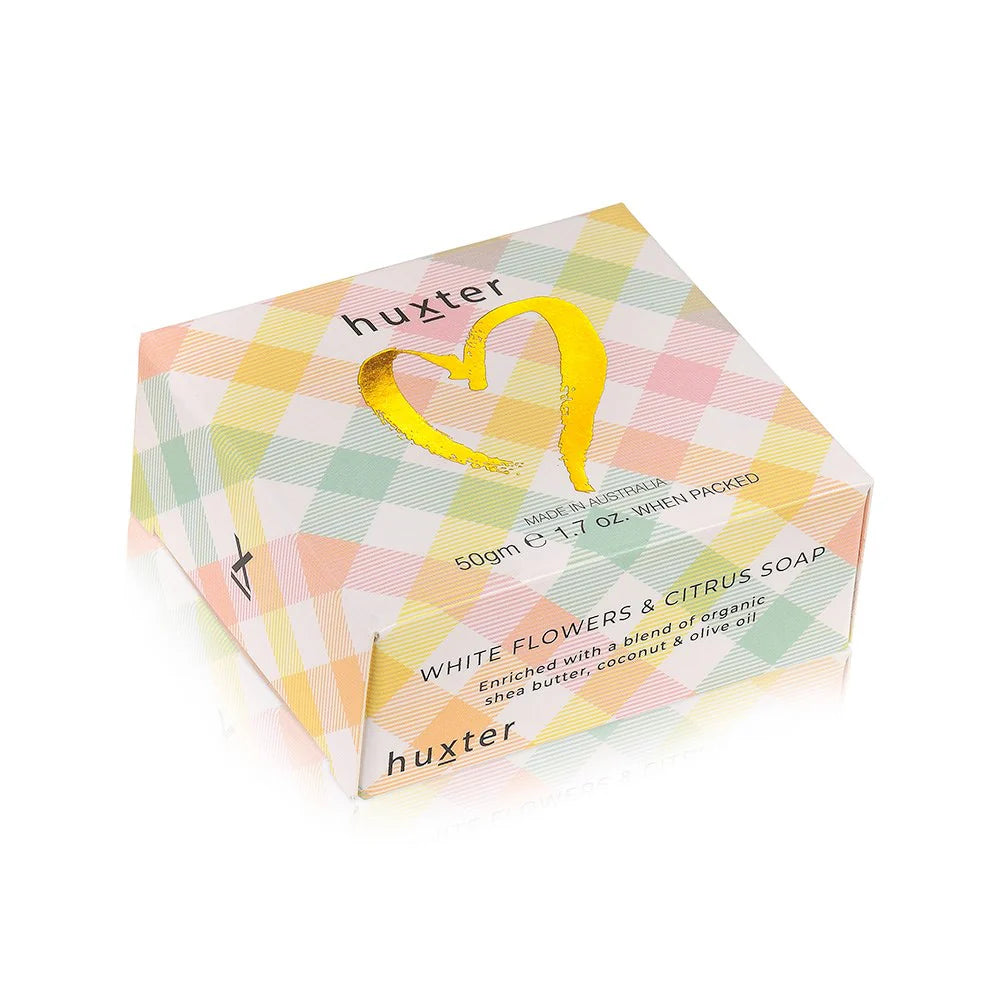 HUXTER : Mini Boxed Pastel Checks - Foil Heart W/Flowers & Citrus 50gm - Wrapped Soap