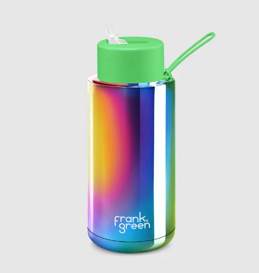 FRANK GREEN : 1L 34oz Rainbow with Neon Green straw lid - Bottle