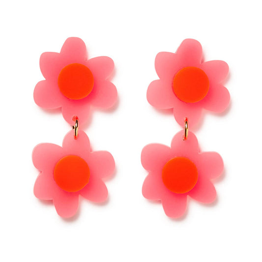 EMELDO : Jolene Double Flower Earrings - Neon Pink