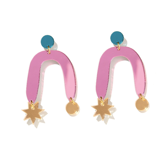 EMELDO : Sophie Earrings - Pink, Teal & Gold