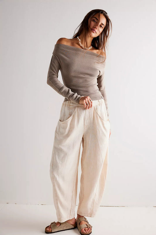 FREE PEOPLE : High Road Washed Pull-On Barrel - Pants