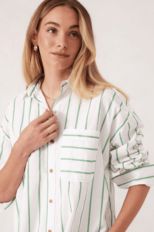 CERES LIFE : Grass Fine Twin Stripe - Oversized Shirt